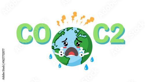 Co2 emissions global warming climate change earth pollution environmental crisis cartoon illustration concept