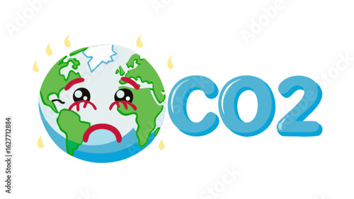 Global warming co2 emissions climate change environmental impact earth pollution greenhouse gases cartoon image