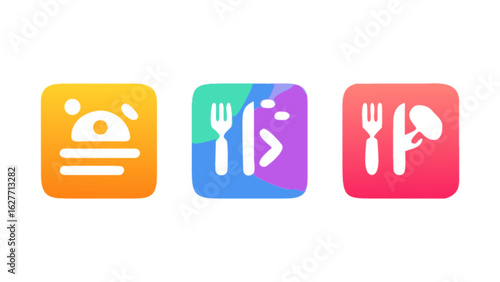 Restaurant menu food delivery app vector icons set with burger and cutlery for online order and catering service