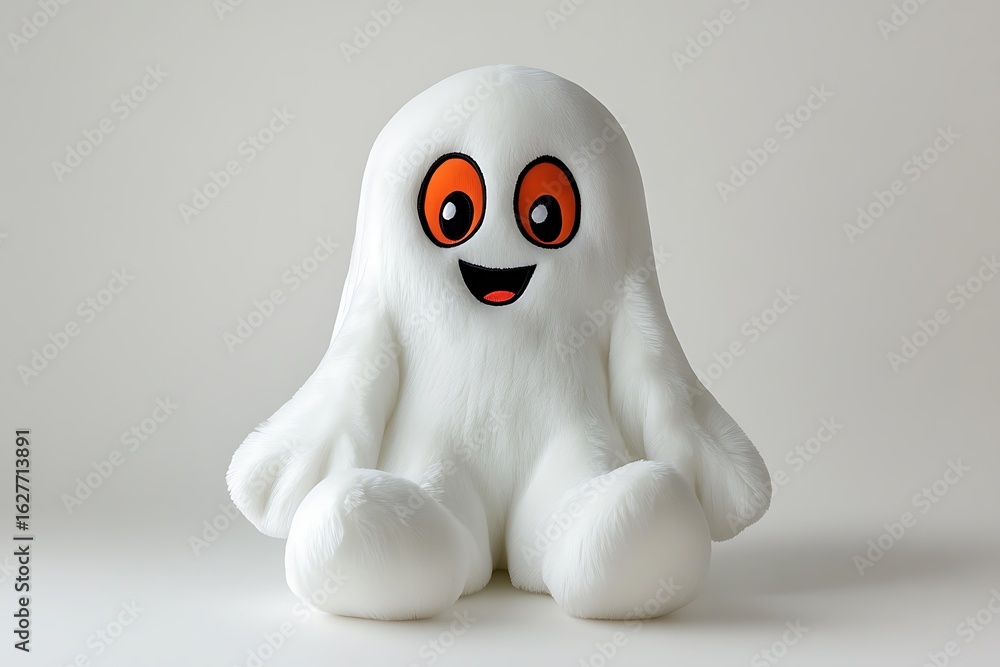 Fototapeta premium Halloween ghost plush toy studio setting product photography soft lighting playful vibes