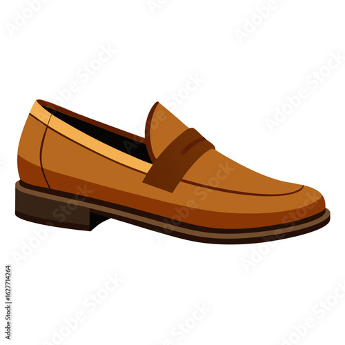 Classic brown loafer shoe vector on white background.