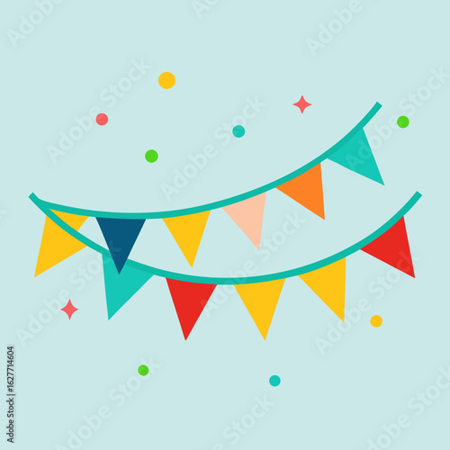 Colorful party bunting and confetti celebration