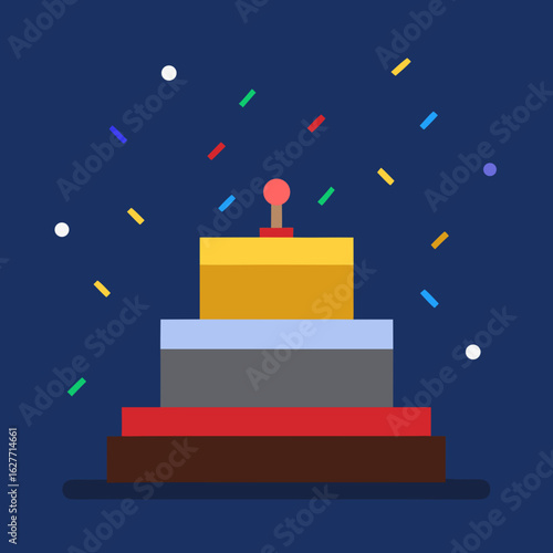 Festive multi layered cake with confetti and candle