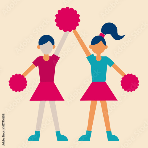 Two cheerful cheerleaders with pom poms