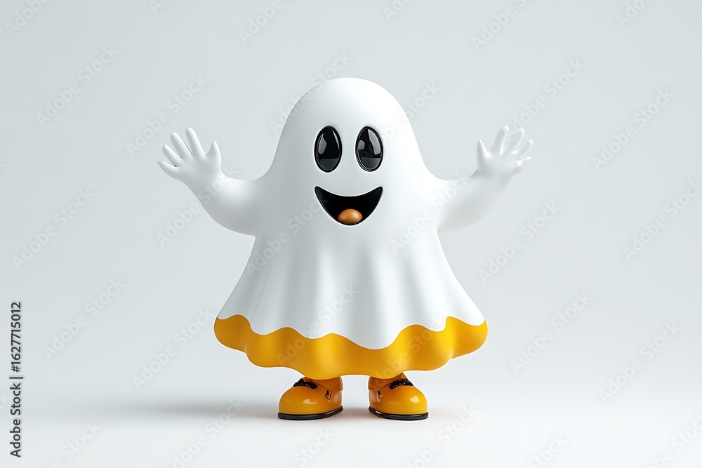 Obraz premium Playful ghost character studio setting digital illustration vibrant colors front view whimsical design for halloween fun