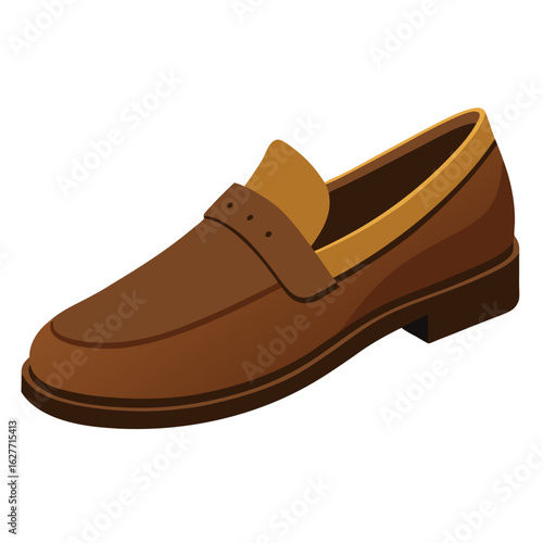 Nice classic brown loafer single shoe vector on white background.