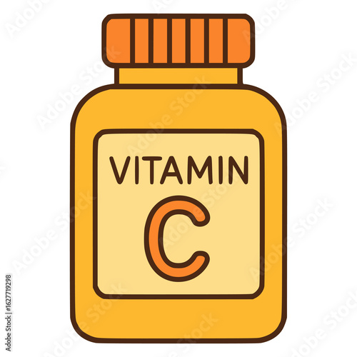 vitamin c supplement bottle flat color vector illustration template design