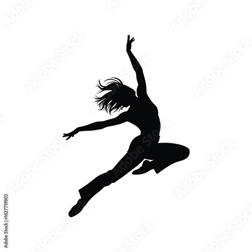 Dynamic silhouette of a female dancer leaping with arms outstretched