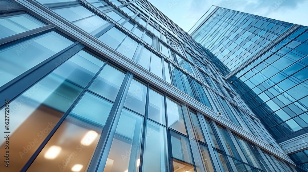 Modern Reflective Glass Facade Towers Against Clear Blue Sky Showcasing Urban Architectural Design Modern Reflective Glass Facade Towers Against Clear Blue Sky Showcasing Urban Architectural Design
