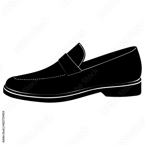 Classic black loafer shoe vector on white background.