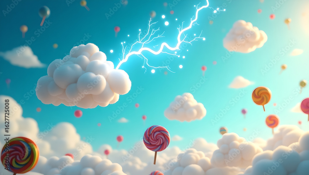 Fototapeta premium Whimsical Lightning Strike in Candy Sky