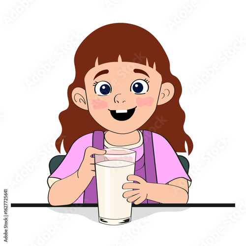 Cute little girl with glass of milk drink image vector isolated on white background.