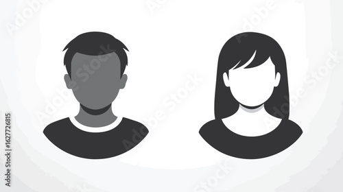 Gray Avatar Icons Representing Male and Female Profiles. Vector Minimalist Design with a Professional Touch. Vector illustration