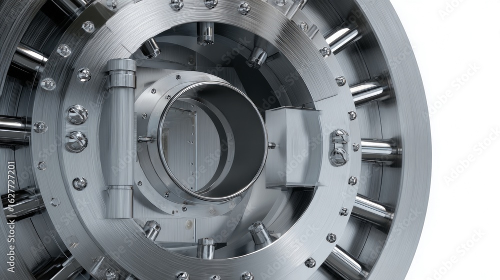Massive vault door detail in industrial setting. Artificial intelligence image Massive vault door detail in industrial setting. Artificial intelligence image