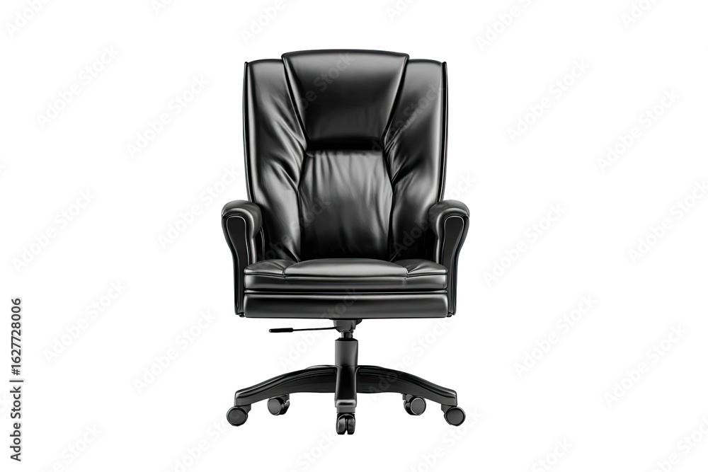 Fototapeta premium Black leather office chair, front view
