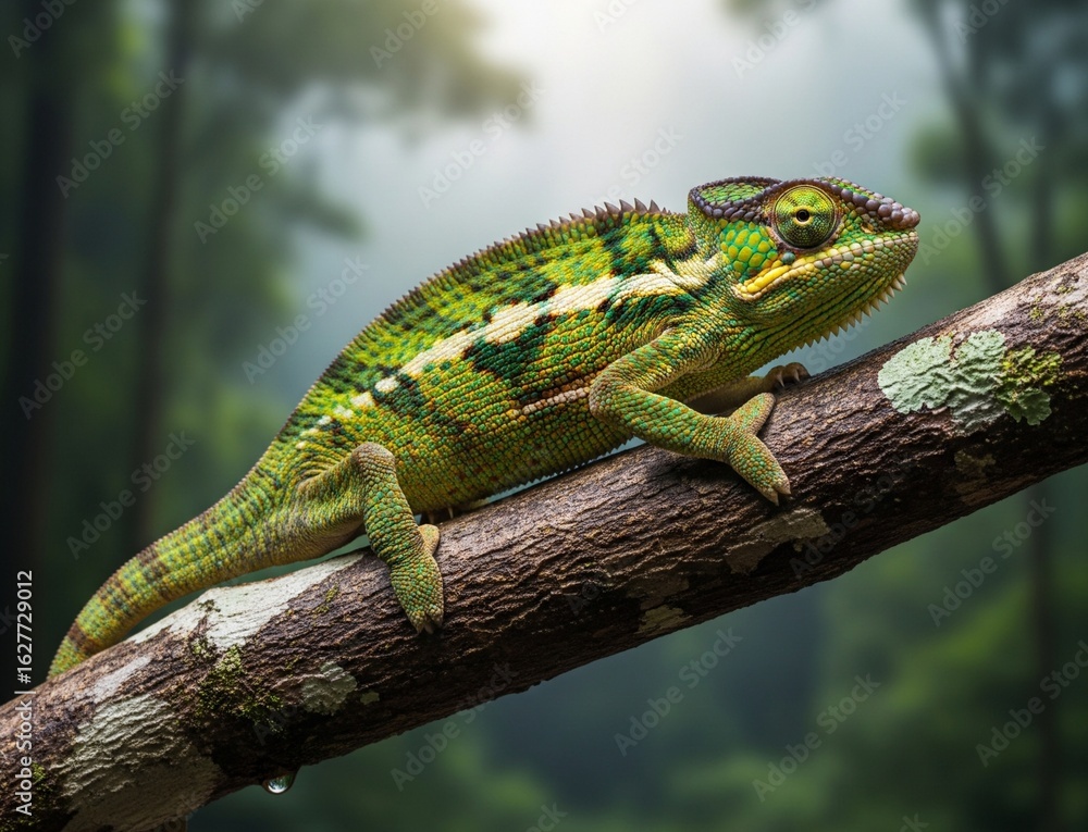 Fototapeta premium Close-up view of a chameleon on a tree branch