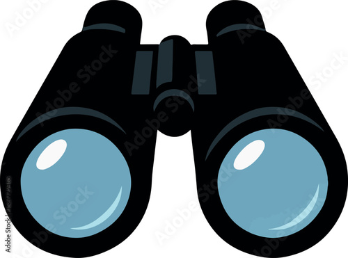 Vector Art Depiction of Black Binoculars with Blue Tinted Lenses for Enhanced Viewing Capabilities and Enhanced Vision
