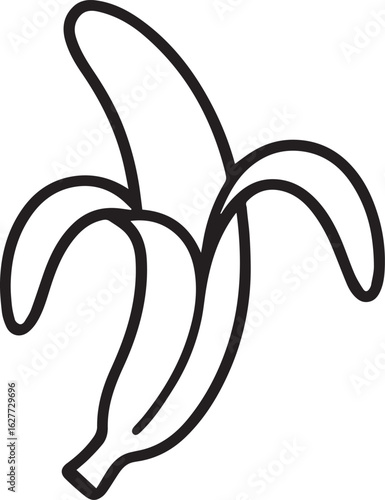 Minimalist Vector Illustration of a Partially Peeled Banana with Bold Outlines Depicting Freshness and Tropical Fruit Aesthetic Simplicity