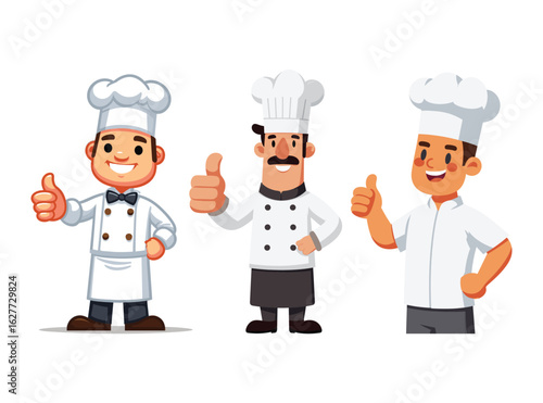 Culinary Approval: Three cheerful chefs, dressed in classic uniforms, offer a thumbs-up of approval, embodying the spirit of excellence in the kitchen.