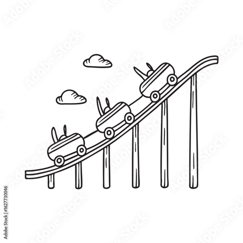 Doodle illustration of a roller coaster descending rapidly from a peak