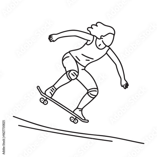Doodle illustration of a skateboarder riding quickly downhill