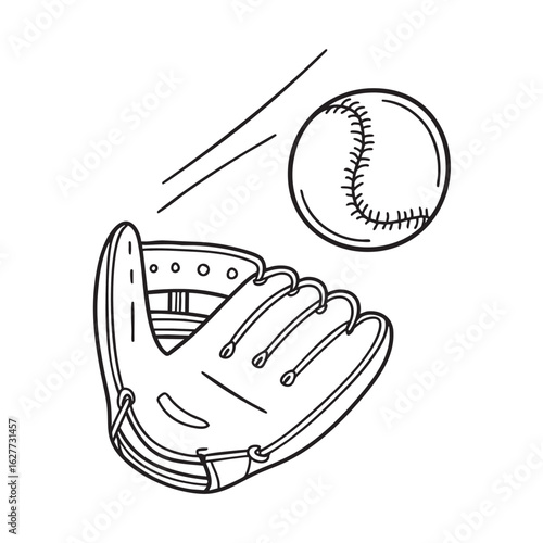 Doodle illustration of a thrown baseball mid-flight toward a glove