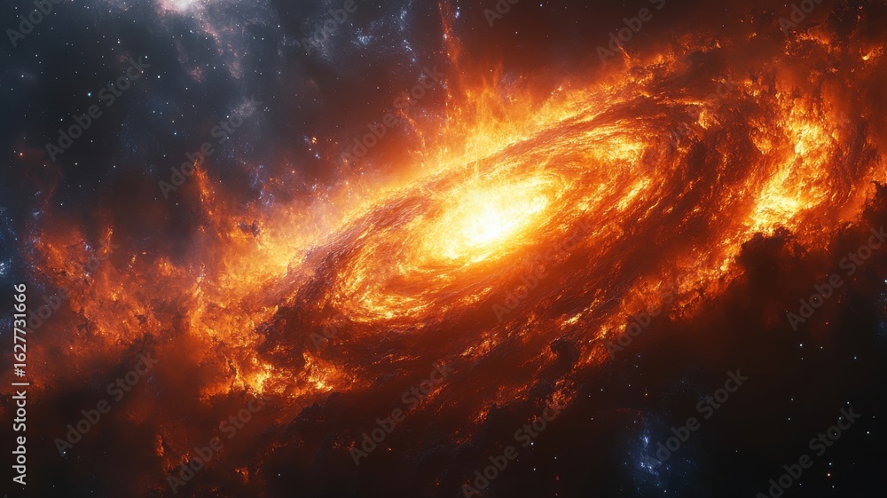 Fototapeta premium Fiery Spiral Galaxy in Deep Space Nebula galaxy space nebula spiral fiery cosmic universe astronomy