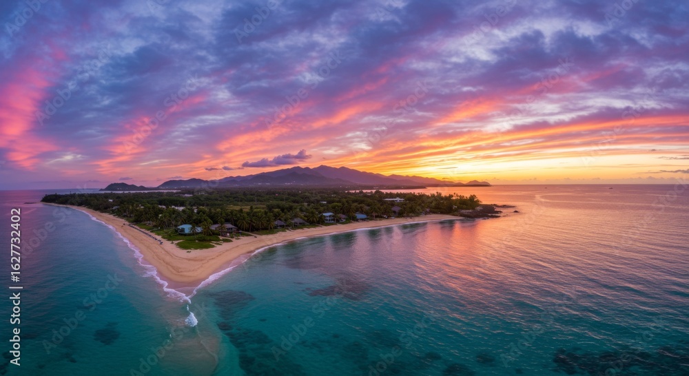 Fototapeta premium Aerial View of Tropical Island Sunset