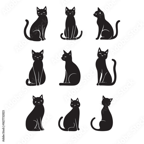 cute black cat icon set collection