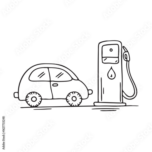Doodle illustration of a vehicle stopped beside a gas pump