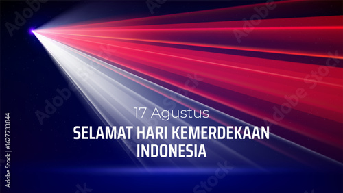 August 17, independence day indonesia. Indonesian flag laser light show. National holiday 17th of august. Happy independence day greetings card. Laser beams, dj light party. Vector illustration