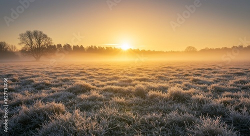 Golden Sunrise over a Frosty Field