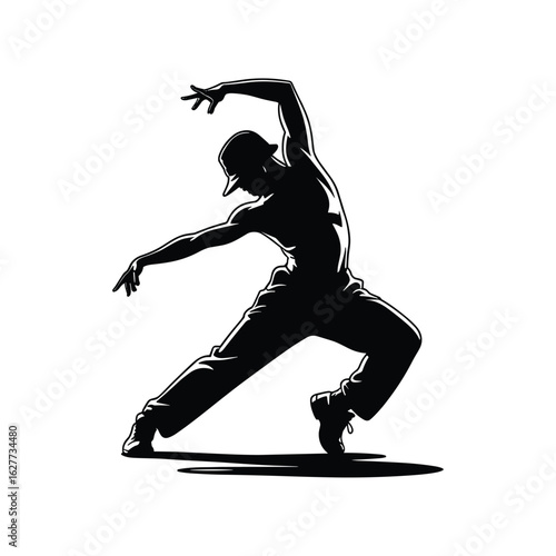 Dynamic silhouette of a hip hop dancer in motion