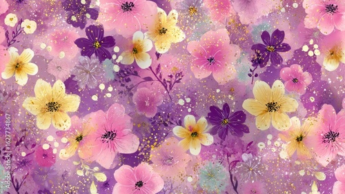 Vibrant floral pattern in pastel hues. Artificial intelligence image
