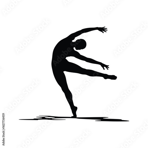 Silhouette of a graceful dancer in a dynamic pose on a white background