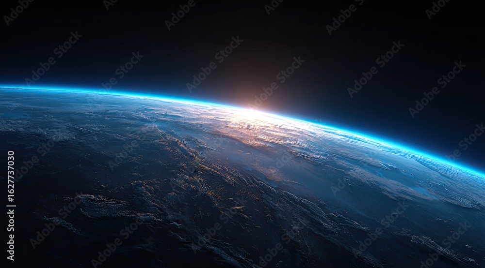 Obraz premium Earth's horizon glowing with sunrise from space