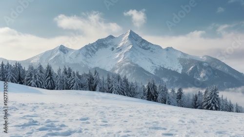 Wallpaper Mural Snowy mountain landscape, soft overcast light, minimalism, white-blue color palette, winter background Torontodigital.ca