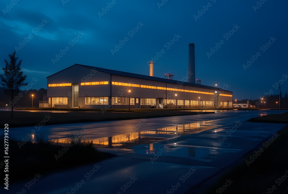 Naklejka premium Night View of Solar-Powered Factory