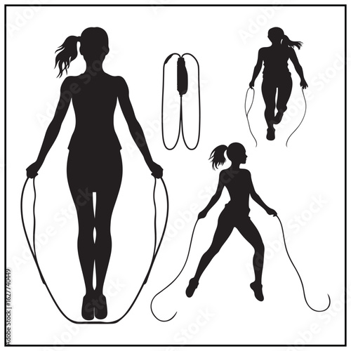 Vector art of silhouette of a woman skipping rope isolated on white background