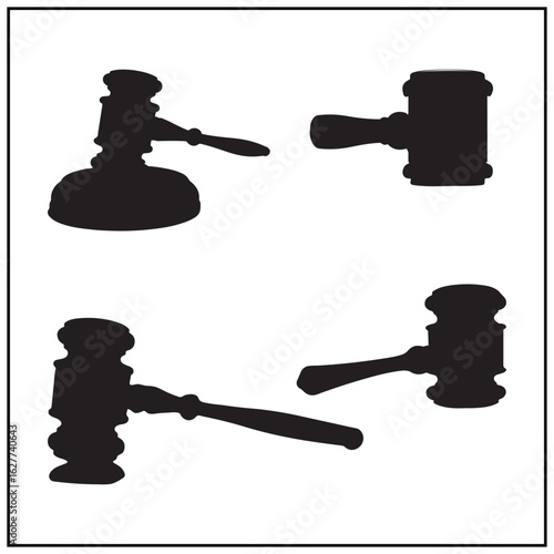 Vector art of four black gavel silhouette isolated on white background