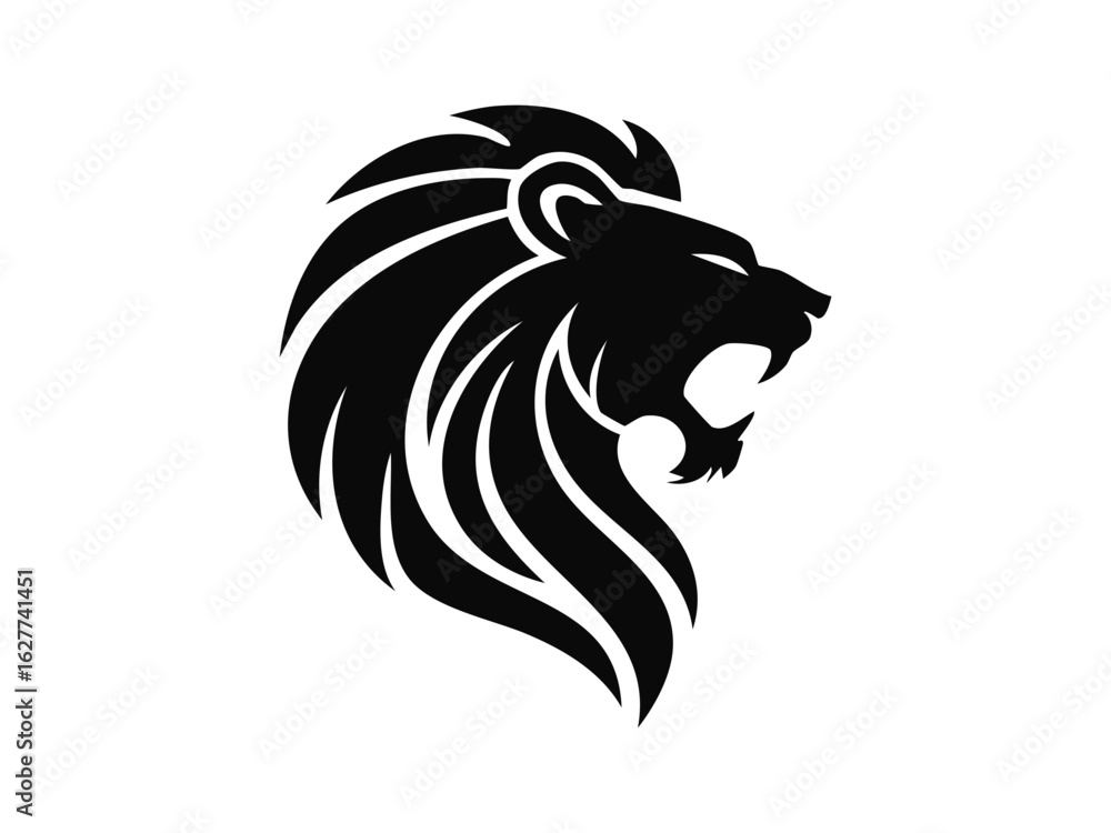 Fototapeta premium Bold vector minimalist silhouette of a roaring lion head