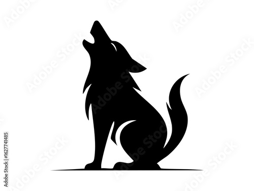Minimalist black silhouette of a howling wolf designed in vector logo style