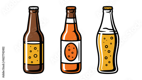 Creative Beer Bottles Displayed in Artistic Arrangement, Vibrant Illustration Design