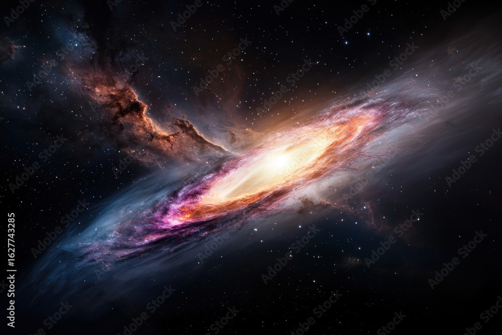 Fototapeta premium Vibrant Spiral Galaxy and Nebula in Deep Space space galaxy nebula vibrant universe spiral galaxy