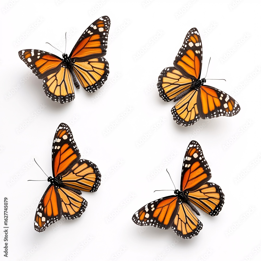 Fototapeta premium Monarch Butterflies in Various Positions Displaying Their Beauty