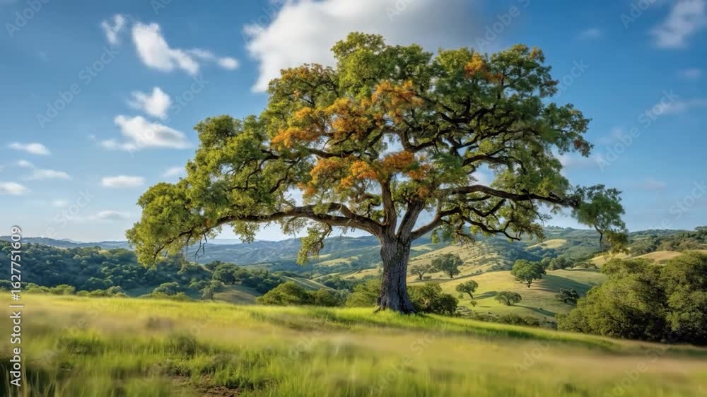 Majestic Oak Tree with Rolling Hills Landscape. Majestic Oak Tree with Rolling Hills Landscape.
