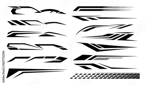 Black abstract automotive racing stripe decals vector