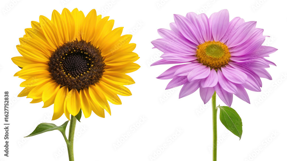 Naklejka premium Sunflower Flower and Lilac Flower isolated on transparent background