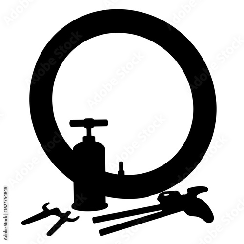Silhouette of tire repair kit with tube and pump – Emergency gear for roadside assistance