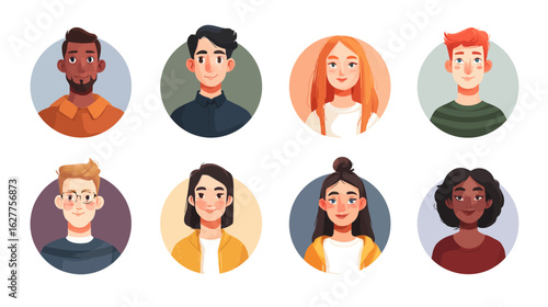 People portraits of faceless males and females, men and women face avatars isolated at round icons set, vector flat illustration